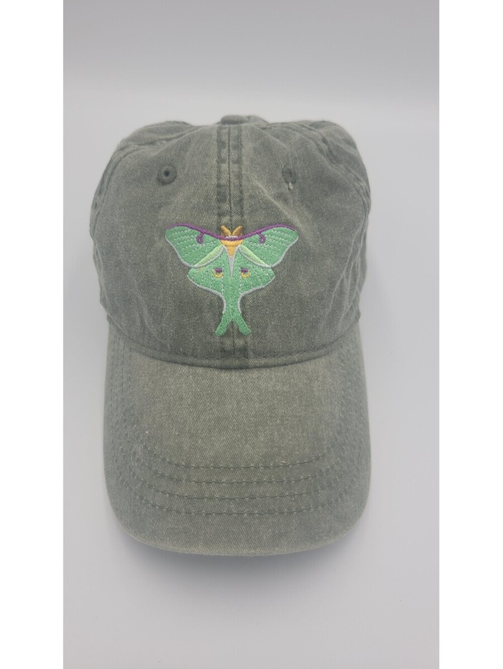 Eco Green Luna Moth Embroidered Cotton Baseball Cap Adjustable One Size